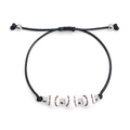 Detail of adjustable black wax rope bracelet with baseball beads and silver spacers - Baseball