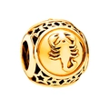 Golden Scorpio zodiac charm bead with embossed pattern and star hollowed details - Scorpio / Gold