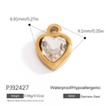 18K gold plated stainless steel heart pendant charm with clear crystal inlay for DIY jewelry - PJ92427-Heart Crystal