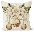 Weihnachtlicher Kissenbezug aus Leinen mit Vintage-Blumen und goldenen Ornamenten - Weihnachtsblume & Goldene Kugeln