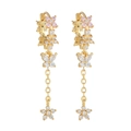 Elegant gold flower and butterfly tassel earrings with pink and white cubic zirconia - Gold