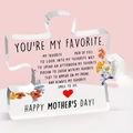 Puzzle-shaped clear acrylic Mother's Day plaque with colorful floral print and red heart - Favorite Mother's Day Style (Q91)