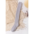 Plush coral fleece thigh high socks in grey color on a white background with props - One Size / Light Gray