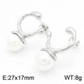 Pendientes geométricos de acero inoxidable plateado con una gran perla blanca elegante - Color Acero (KE113304-KFC)