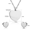 Stainless steel heart jewelry set with 45cm necklace and 12mm stud earrings dimensions - Silver (SE120901S)