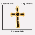 Detailed view of golden cross pendant with black gem and size specifications in inches - Gold-Black Rhinestone