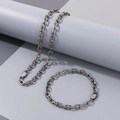 Detail of vintage silver industrial Rolo chain necklace and bracelet set on a grey display - Vintage Color Bracelet / 22cm(15g)