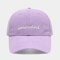 Close-up of white overstimulated embroidery on premium purple cotton baseball cap - Adjustable / Light Purple