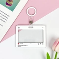 Witte cartoon tekstballon ID-kaarthouder met uittrekbare clip voor studenten - Wit / Leren riem ring