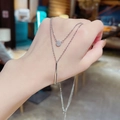 Detail of silver double-layered necklace featuring a round crystal and bar pendant - Silver (Double Layer Round & Bar)