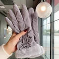 Grayish purple thermal suede gloves for women with faux fur trim and bow detail - One Size / Grey Large Bowknot