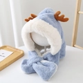 Blue and white plush kids winter hat with cute brown reindeer antlers and earflaps - Thickened / Blue Gray