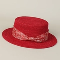 Dettaglio cappello di paglia rosso con nastro paisley e intreccio artigianale - S (54-57.5cm) / Rosso