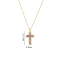 Golden cross necklace with purple square gemstone and micro-paved crystal accents - Gold Purple Cross (A817)