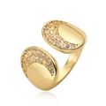Bague ouverte géométrique plaquée or 18K avec zircons ovales sur fond blanc - Ouvert Réglable / Style ovale doré serti de diamants (14277)