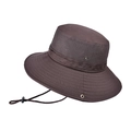 Brown outdoor fishing hat with breathable mesh and adjustable chin strap - Coffee