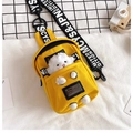Compact yellow canvas crossbody bag featuring a cute plush sheep doll and lettered strap - Yellow with Little Sheep
