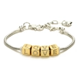 Bracciale a catena serpente argento con ciondoli LOVE dorati e pendente a cuore - LOVE