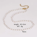 Detail view of pearl necklace showing 42+5cm length and 4mm size specifications - 4mm