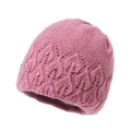 Gorro de punto de invierno para mujer con perlas y motivos florales en rosa malva - Rosa