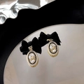 Boucles d'oreilles nœud velours noir avec cadre doré, perles et strass brillants - 47# Tige en Argent-Nœud Papillon Perle