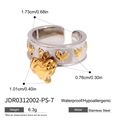 Two-tone 18k gold plated stainless steel open ring with heart charm and engraving - JDR0312002-PS-7