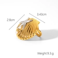 Anello aperto a conchiglia dorata con stella marina d'argento e perle stile mare - Conchiglia di Perla Artificiale di Stella Marina