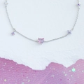 Macro di bracciale in argento con cuore rosa e ciondoli a forma di fiore viola - Bracciale - Argento