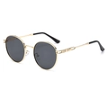Vintage round metal sunglasses with gold frame and dark gray lenses for UV protection - Gold Grey