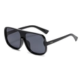 Moderne schwarze Oversize-Pilotenbrille mit dunkelgrauen Gläsern und Golddetails - Schwarzer Rahmen Graue Gläser C1