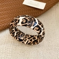 Detailed view of leopard print wide leather cuff bracelet with textured stitching details - Wide Spliced Leather Leopard (8#)