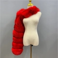 Bright red faux fox fur shawl wrap for women, luxurious fluffy tiered long stole on mannequin - Red