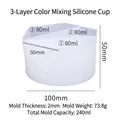 3-slot silicone mixing cup for resin art, white 240ml divider cup with dimensions - 3-Layer Split Cup
