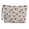 Neceser gris claro con estampado de gatos y cerezas con una práctica correa de muñeca - Estampado de Gato y Cereza / 17*25cm (Lino Fino)