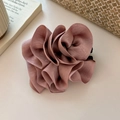 Elegant dusty pink silk flower hair clip with layered petals for high ponytail - Pink