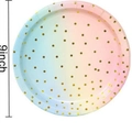 9-inch gradient pink and blue paper plate with gold polka dots for birthday parties - Rainbow 9-inch Plates (20pcs)