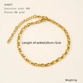 Detaillierte Größentabelle für vergoldete Edelstahl-Fußkette mit technischen Daten - Minimalistische Dünne Ringkette (S-H377)