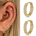 Minimalist gold hoop earring with white cubic zirconia and bead detailing for women - CC043-6 / Gold+10mm
