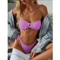 Paarse getextureerde bandeau-bikini met strikbroekje van wafelstof voor dames - S / Paars