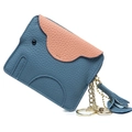 Mini elephant-shaped genuine leather coin purse in blue and pink with gold hardware - Denim Blue