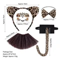 5-piece leopard costume set with plush cat ears headband, bow tie, tail, and tutu skirt - Leopard 3-Piece Set (55cm Tail) + Leopard Face Tattoo + Leopard Tutu