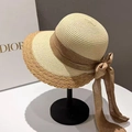 Cappello da sole in paglia beige a tesa larga con fiocco marrone scuro - Bordo Vivo Beige (D-315)