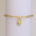 18K gold plated paperclip chain bracelet featuring a zircon inlaid square letter Q charm - Letter Q