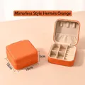 Mini square jewelry box in orange faux leather with zipper closure for rings and necklaces - Hermès Orange (No Mirror)