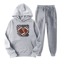 Survêtement gris en polaire avec motif rugby cœur comprenant un sweat à capuche et jogging - S (L) / Haut Et Bas / Gris Clair 6 (Motif de Cœur de Football)