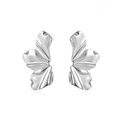 Bold silver leaf stud earrings featuring abstract pleated texture and mirror finish - Abstract Pleated Petal Shape (7549) / Silver