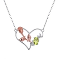Silver heart necklace with rose gold flower, yellow gem, and Mom lettering detail - Peridot White Gold Plated Approx. 2g