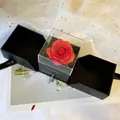 Preserved red rose gift box with jewelry drawer and love ribbon for special occasions - Double Push Simulation Rose Box