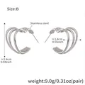 Orecchini a cerchio minimalisti in acciaio inossidabile a triplo strato a cuore - Stile Cuore Triplo Strato Largo (F753-B Colore Acciaio) / Colore acciaio
