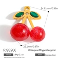 18k gold plated cherry charm in stainless steel with red glitter and green leaves - Glitter Cherry Pendant PJ93206